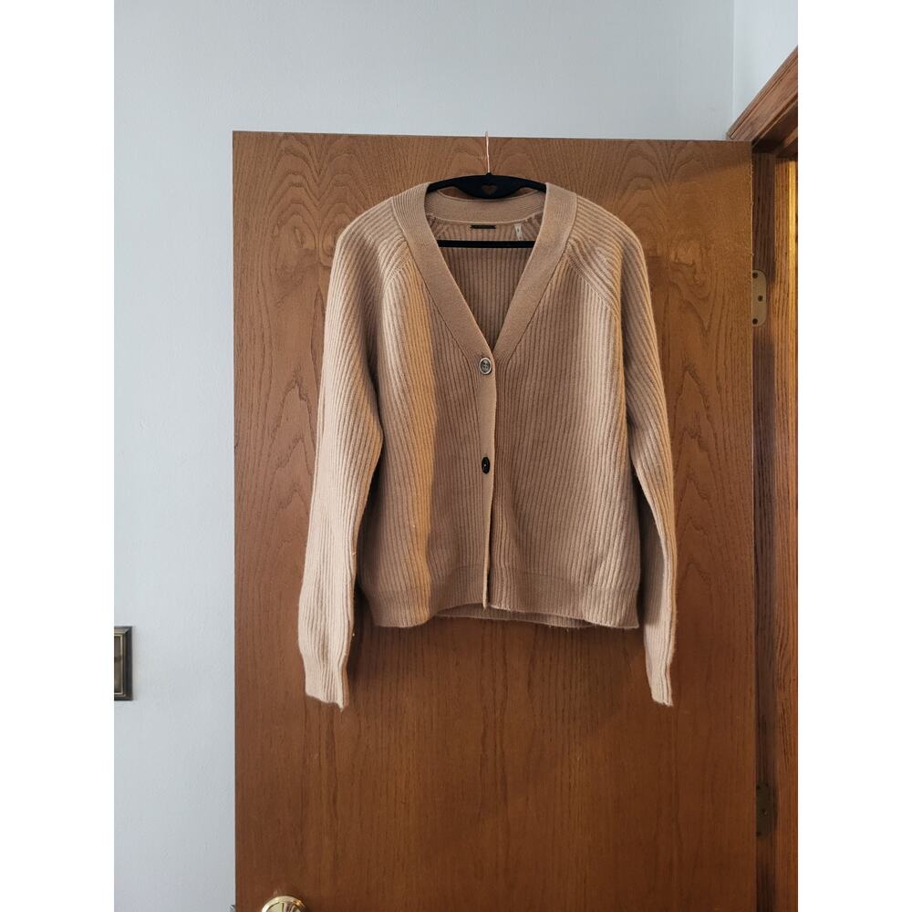 100% Cashmere Elie Tahari Tan Pearlised Button Cardigan Soft Luxury EUC Large